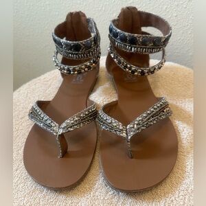 Decree Women’s Beaded Ankle Strappy Flat Sandals